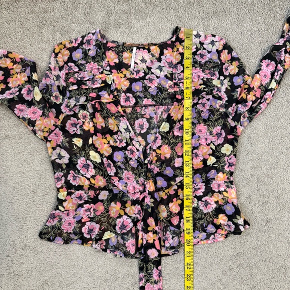 Free People Mayble Floral Tie Front Blouse Black Multi S - Picture 9 of 9